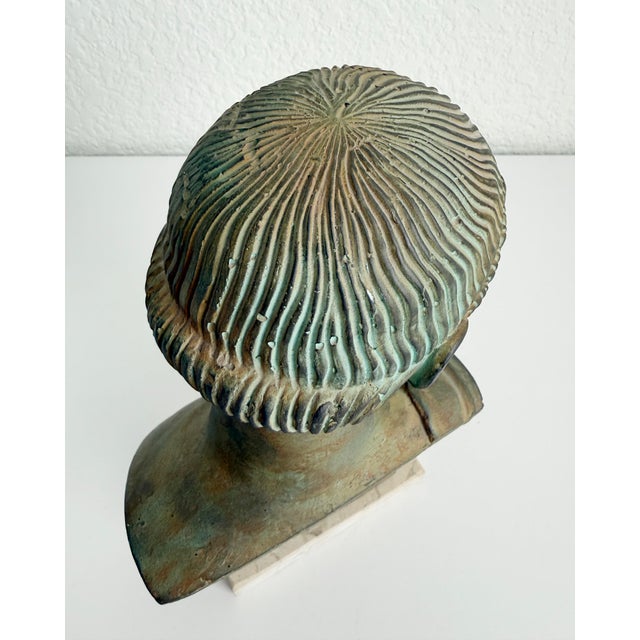 1950s 1950s Verdigris Plaster Bust of Apollo on Stone Base For Sale - Image 5 of 12