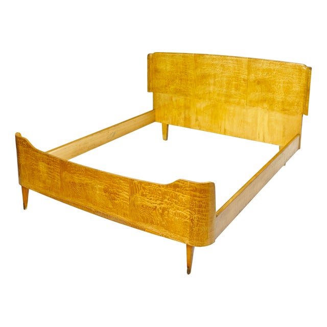 Mid-Century Modern Italian Wood and Brass Double Bed, 1960s For Sale
