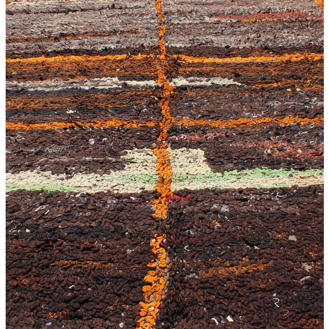 Moroccan Boucherouite Large Rag Rug with Abstract Design in Charcoal and Brown Keivan Woven Arts / Rug BDS-108, country of...