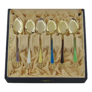 Sterling Silver Gilt and Enamel Spoon Set From Theodor Olsens of Norway