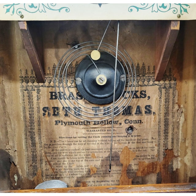 American Mid 19th C Carved Gilt & Reverse Painted Seth Thomas Shelf Clock For Sale - Image 15 of 18