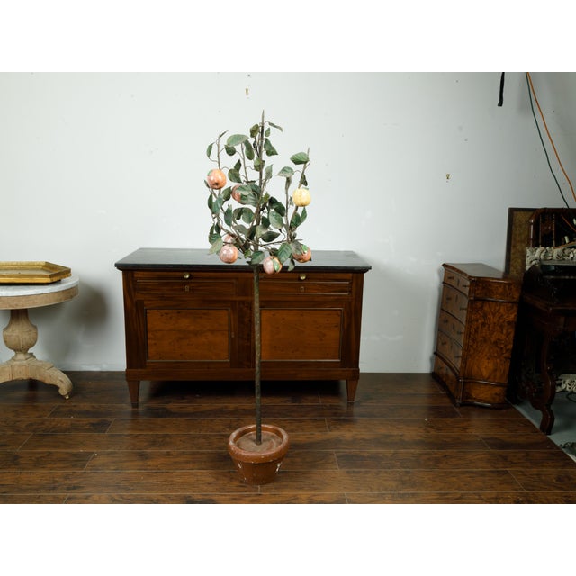 Brown French 1930s Tôle and Glass Tree in Pot Sculpture with Orange and Yellow Fruits For Sale - Image 8 of 9