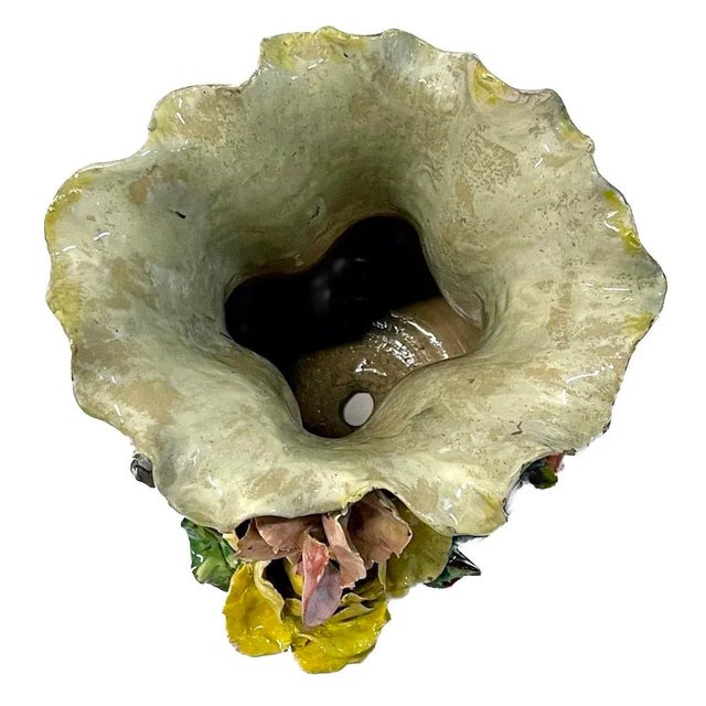 19th Century French Barbotine Majolica Floral Vase For Sale - Image 5 of 10