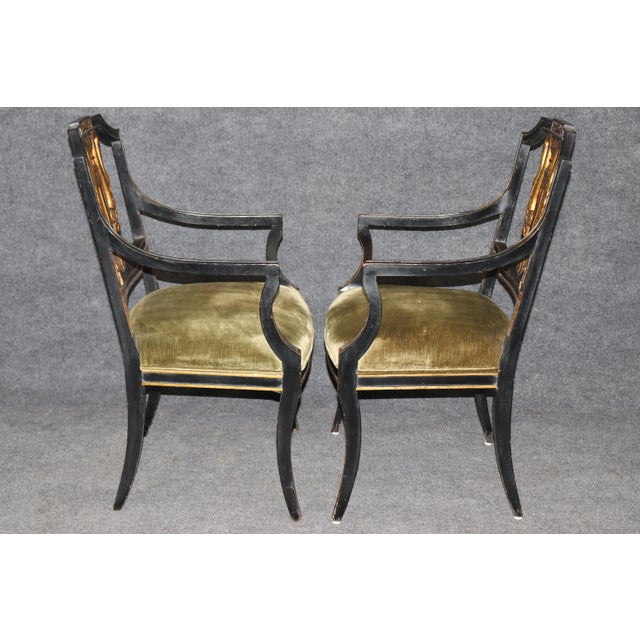Late 19th Century 19th C. Set of 8 Italian Neoclassical Ebonized Gilt Dining Room Chairs For Sale - Image 5 of 11