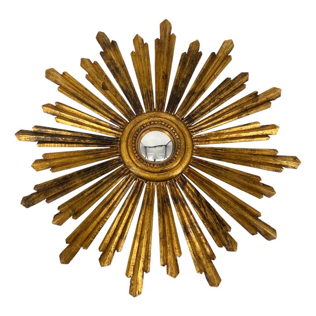 Gilded Wood Sun Mirror For Sale
