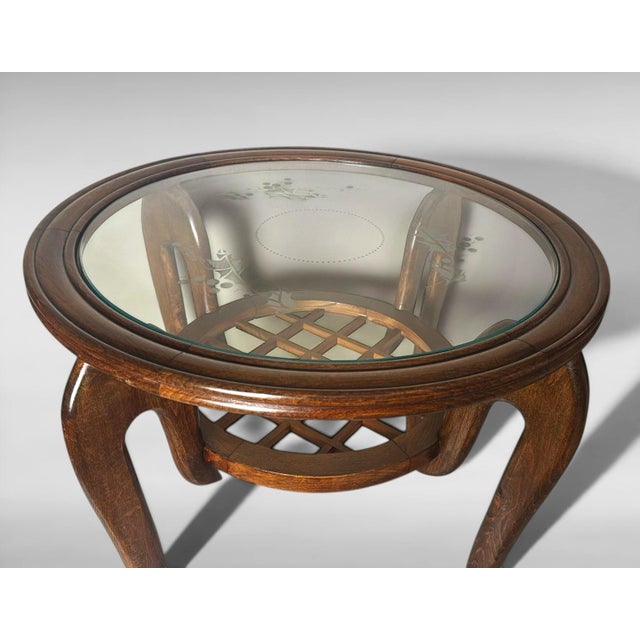 Wood Mid 20th Century Paolo Buffa Style Art Deco Italian Walnut Side Table With Beveled Glass Top For Sale - Image 7 of 18
