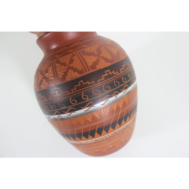 Sculpture Materials Vintage Signed Marked Navajo Bear Clay Vase Hand Painted Etched For Sale - Image 7 of 8