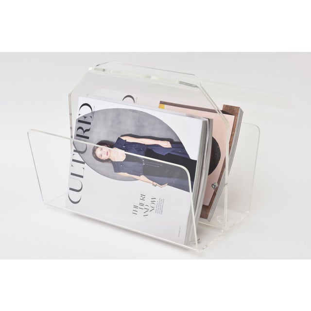 Plastic Vintage 1970's Two Compartments Lucite Magazine Stand or Rack Modern Design For Sale - Image 7 of 11