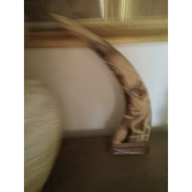 Vintage 1970s Horns With Oriental Dragon Design Mounted on Wood - a Pair For Sale - Image 16 of 16