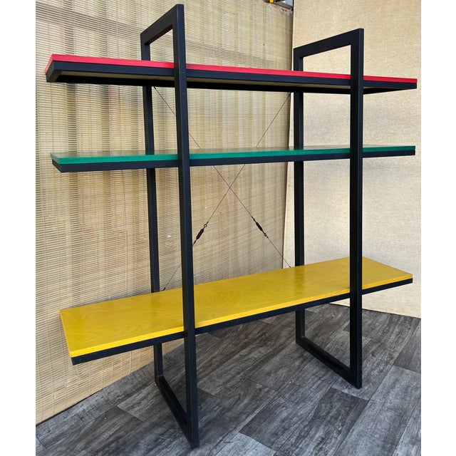 Black Mid Century Modern Metal Bookcase / Shelves in the Adrian Dekker for Tomado Style. Circa 1970s For Sale - Image 8 of 18