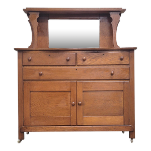 Antique Oak Dry Sink Server Buffet Dresser With Mirror