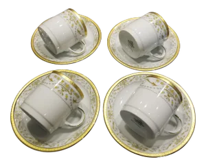 Set of Four Demitasse Cups and Saucers With Gold Rims