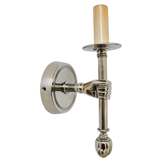 Jacques Adnet 1990s Jacques Adnet Style Polished Nickel Hand Sconces, Wall Lamps - A Pair For Sale - Image 4 of 9
