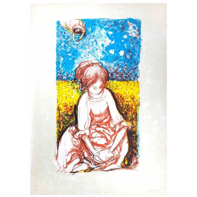 Reading Girl in Wheat Field is a lithograph print realized by Antonio Masini in the 1970s. Hand-signed in pencil on the...