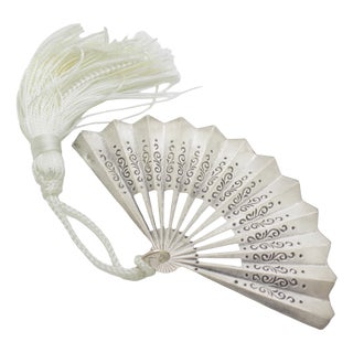 Vintage Italian Handmade Silver Florentine Fan with Tassel Figurine, Florence, 1970s For Sale