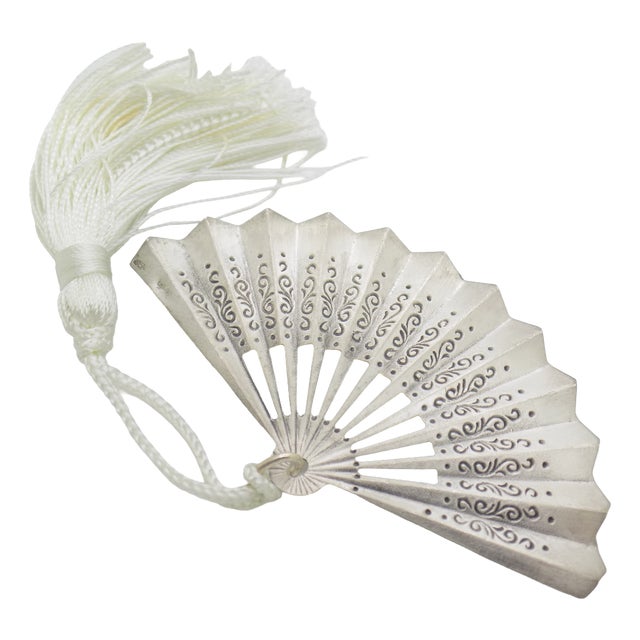 Vintage Italian Handmade Silver Florentine Fan with Tassel Figurine, Florence, 1970s For Sale