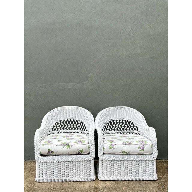 Vintage Lexington Braided White Rattan Lounge Chairs - A Pair For Sale In West Palm - Image 6 of 12