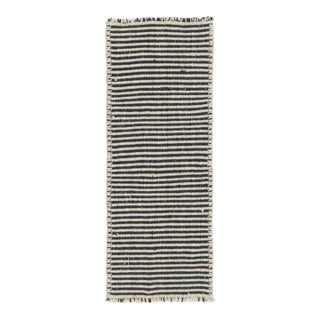 Rug & Kilim’s Accent Runner Kilim in Textural Black and White Stripes For Sale