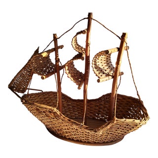1960s Mid-Century Hand Crafted Wicker Ship Container For Sale