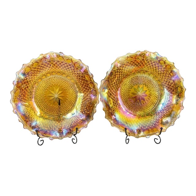 Indiana Tiara Glass Marigold Iridiscent Carnival Decorative Plate For Sale
