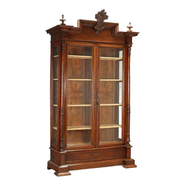 Walnut Display Cabinet with Glass Doors For Sale