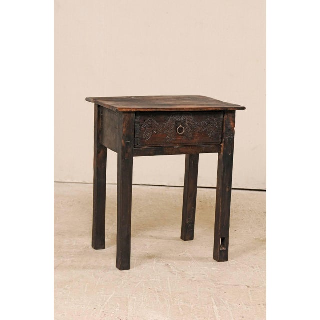 Rustic Guatemalan Wood Side Table With Primitive Carved Horses And Single Drawer Chairish