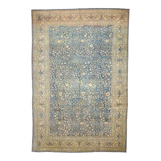 Antique Persian Tabriz Wool 12x18 Blue & Tan Handmade Area Rug #1141057 For Sale