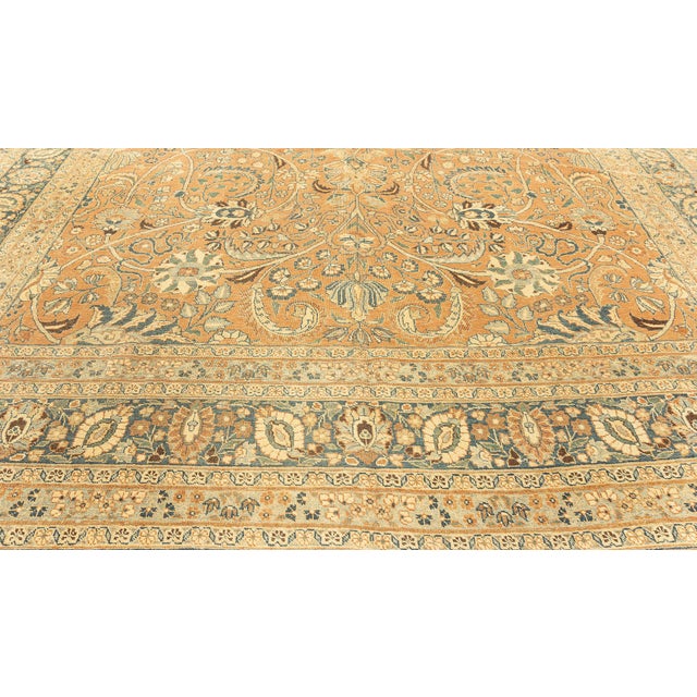 Textile Early 20th Century Persian Tabriz Handmade Wool Rug in Rust and Midnight Blue For Sale - Image 7 of 9