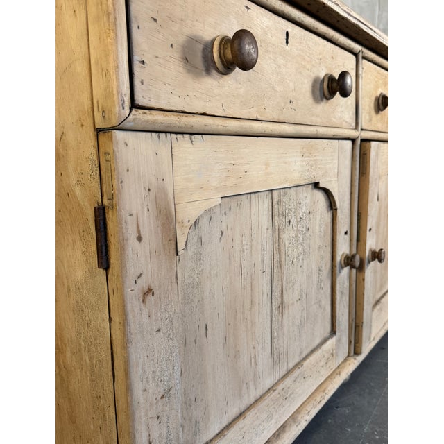 Brown Antique English Deep Pine Dresser or Sideboard W/ Six Bun Feet | Circa 1890 For Sale - Image 8 of 18