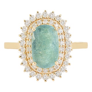 2.14Carats Natural Paraiba Tourmaline Cushion Cut Diamond Halo 14k Gold Ring Size 7 For Sale