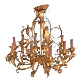 Vintage 1940s Italian Gold Gilt Chandelier For Sale