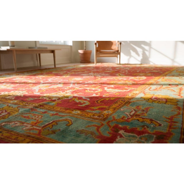 Textile 1900s Red -Jewel Tones Tribal Antique Turkish Oushak Rug 11' 9" X 13' 6" Handknotted Wool Carpet For Sale - Image 7 of 8