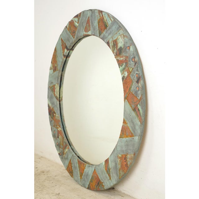 Traditional Handcrafted 33 In. Round Copper Collage Art Wall Mirror For Sale - Image 3 of 7