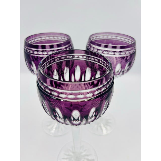 Late 20th Century Waterford Crystal Gorgeous Clarendon Amethyst Purple Wine Goblets - Set of 3 For Sale - Image 5 of 12