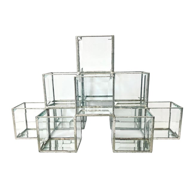 Mid-Century Modern Beveled Leaded Glass Mirror 11 Cube 3 Tier Tealite Votive Candle Holder by the Working Glass, Berkeley, Ca For Sale - Image 3 of 7