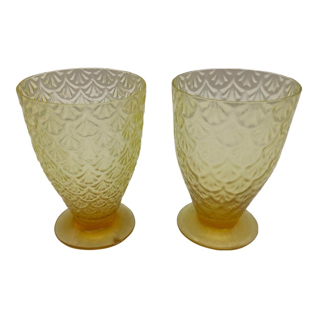 Early 20th Century Yellow Uranium Glass Set 2pc For Sale