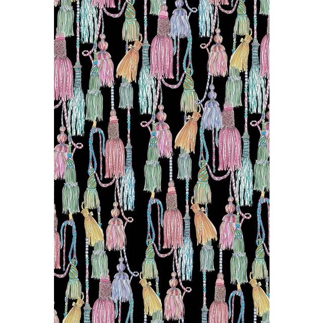 Chinoiserie Tassel Trellis Grasscloth Wallpaper by House Party | Black Lacquer | 6 Yards For Sale - Image 3 of 9