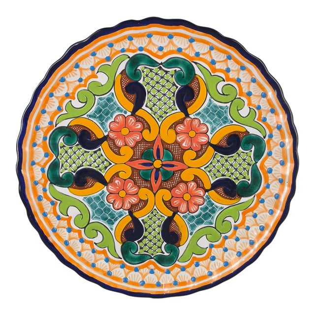 Mexican Talavera Pottery Colorful Wall Hanging Platter Serving Tray Table Top Display Marked For Sale