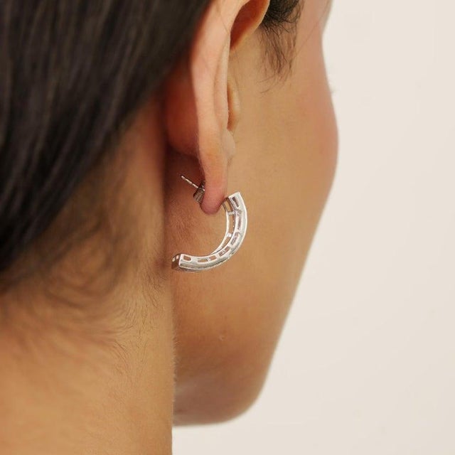 Amethyst Multi-Line Bar Earrings With Zircon Accents in 925 Silver, A Pair For Sale - Image 4 of 9