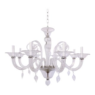 Mid 20th Century Italian Venetian Murano Clear Glass Chandelier For Sale