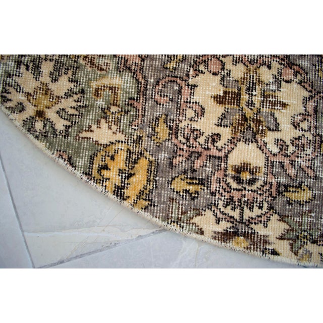 Round Turkish Rug Upcycled Vintage Hand Knotted Wool Circle Area Rug 5'3" X 5'3" For Sale - Image 11 of 13