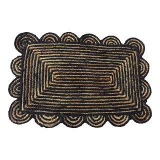 Scallop Jute Doormat in Black For Sale