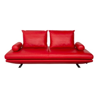 Red Leather Prado Two-Seater Sofa from Ligne Roset with Manual Function For Sale