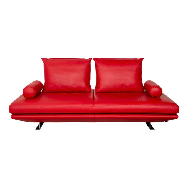 Red Leather Prado Two-Seater Sofa from Ligne Roset with Manual Function For Sale