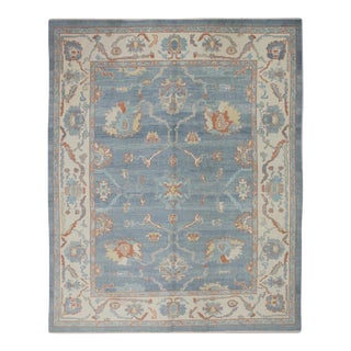 Blue & Red Handwoven Turkish Oushak Rug 8'5" X 10'4" For Sale