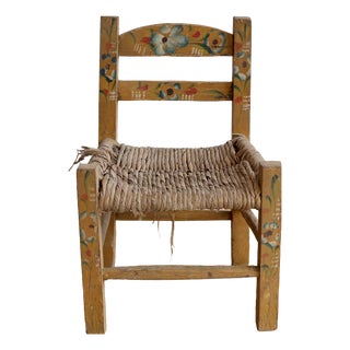 Antique Hand-Painted Wooden Child's Chair, 1950s For Sale