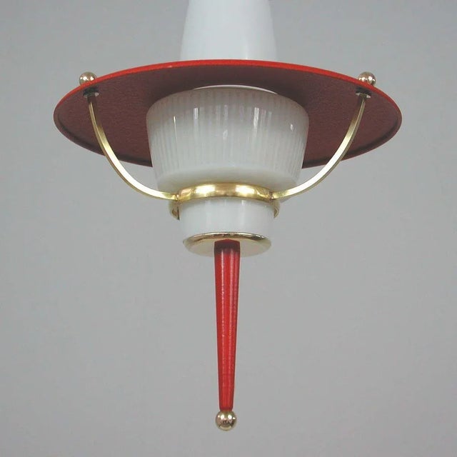 Italian Red Lantern in Milk Glass & Brass, 1950s For Sale - Image 15 of 17