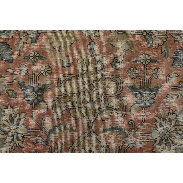 Pink Tabriz Rug 8’8” X 11’7” Pink Wool Vintage Distressed Hand-Knotted Carpet For Sale - Image 8 of 15