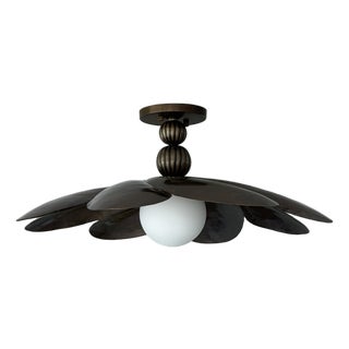 Black Antique Brass Semi Flush Mount Light Fixture, Handmade Flower Ceiling Light For Sale