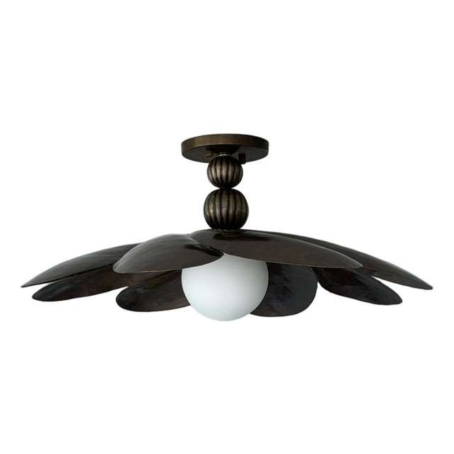 Black Antique Brass Semi Flush Mount Light Fixture, Handmade Flower Ceiling Light For Sale
